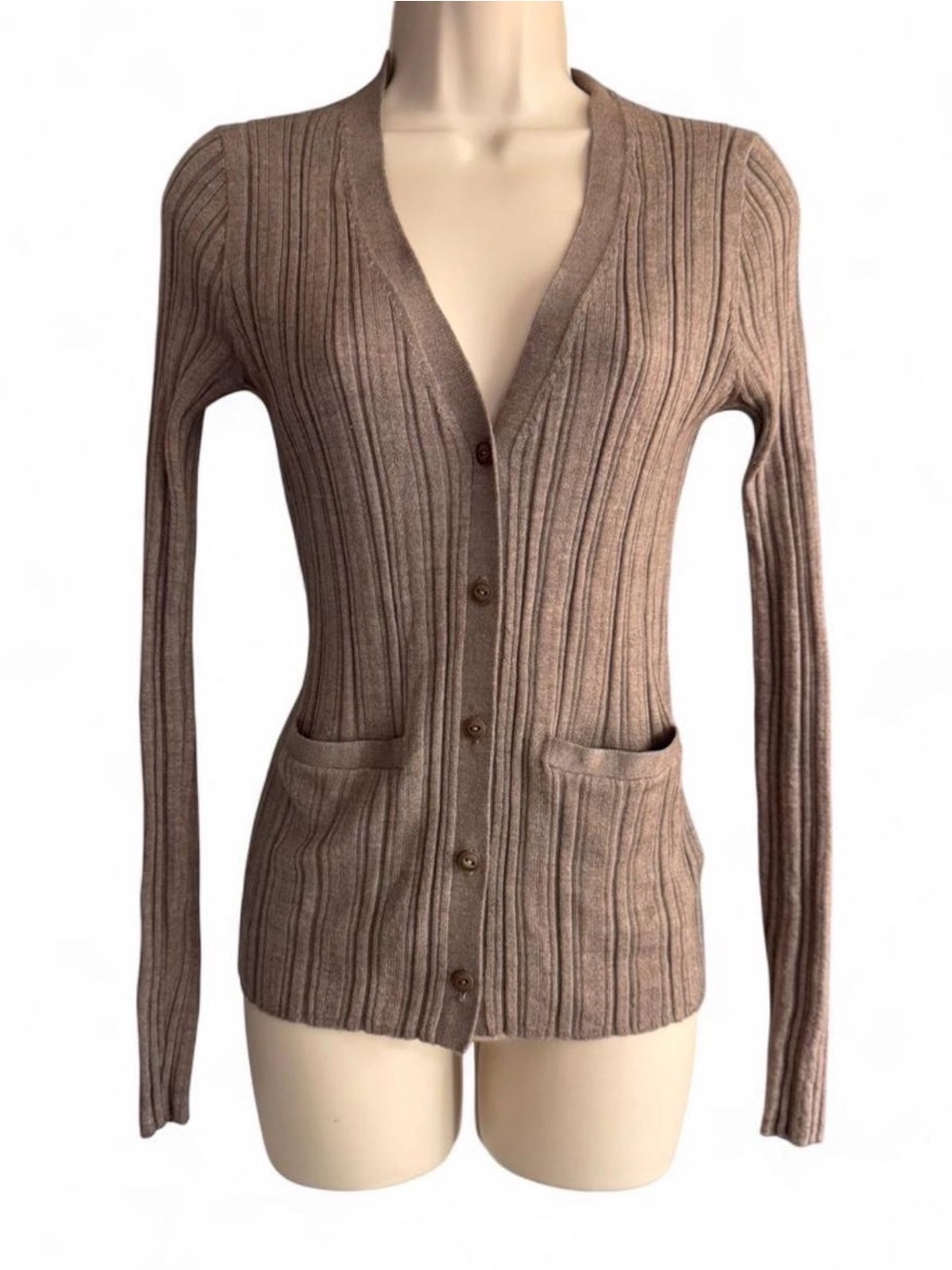 Buck Mason Wool Silk Cashmere Blend Sweater Neutral Ribbed Knit EUC Small